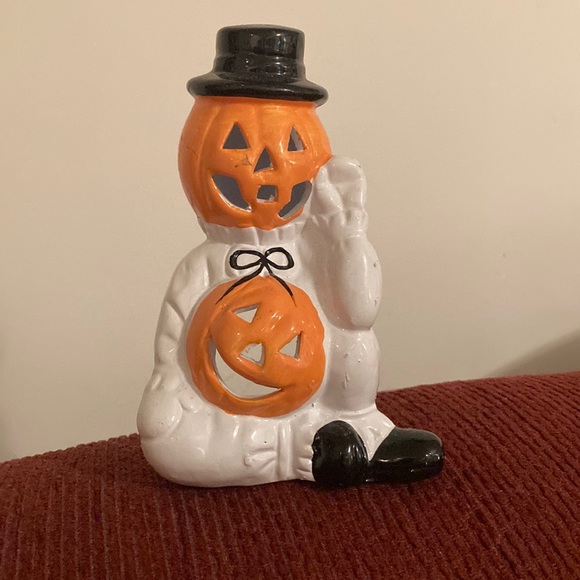 Vtg 90s Jack O Lantern Ghost Ceramic Glossy Candle Holder - Picture 1 of 6